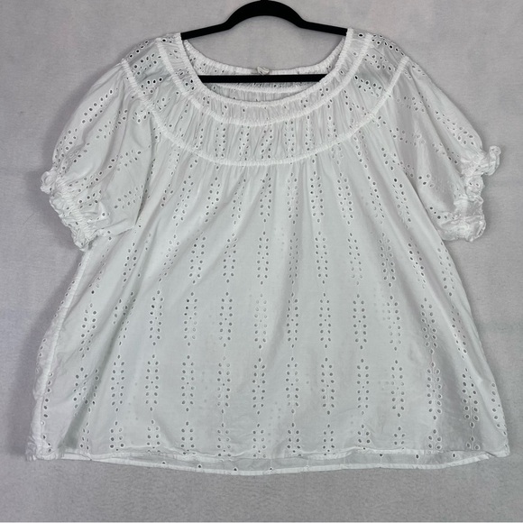 CASLON White Eyelet Cotton Top Short Sleeve Blouse - Picture 4 of 15